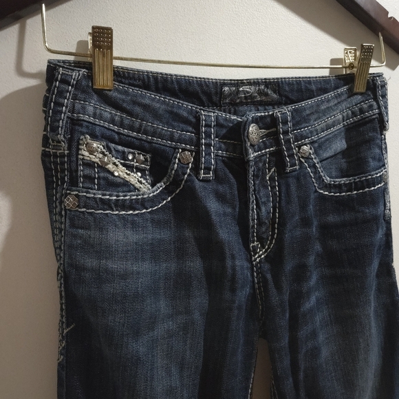 Silver | Natsuki Women's Blue Jeans With Fade And Rhinestones Straight Leg - Picture 2 of 12